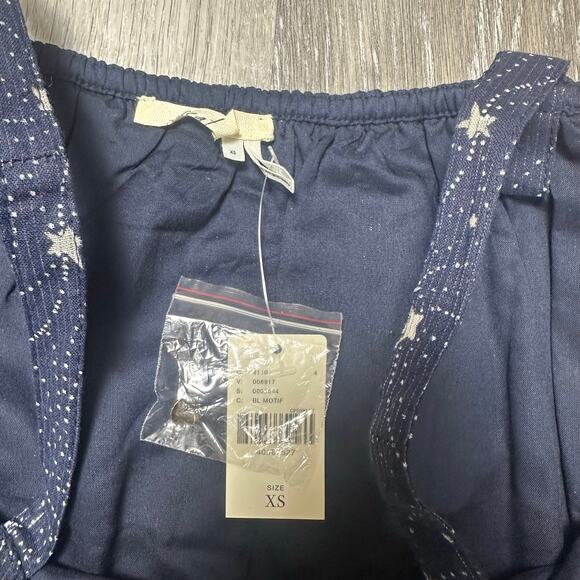 Anthropologie Floreat Navy Blue Star Print Long Sleeve Cold Shoulder Blouse NEW - Picture 3 of 7